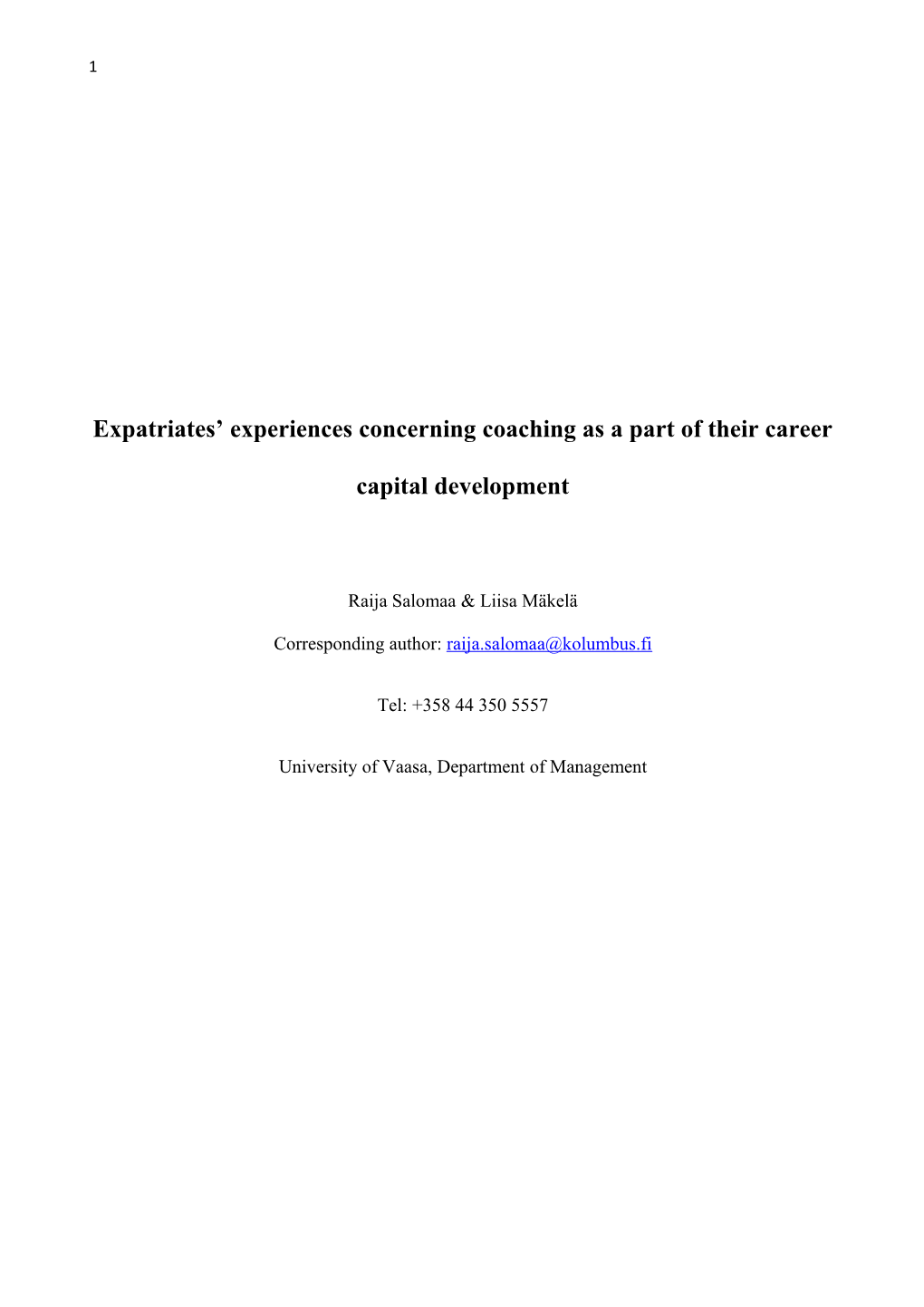 Expatriates Experiences Concerning Coaching As a Part of Their Career Capital Development