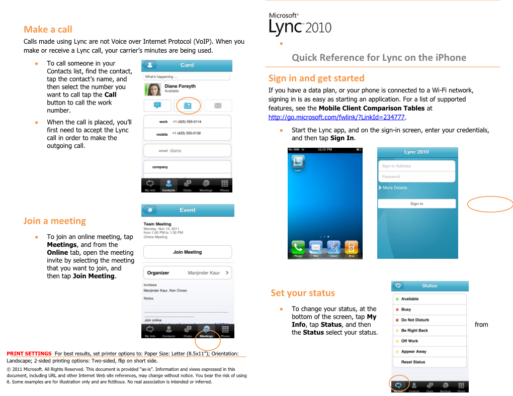 Microsoft Lync 2010 for Iphone Quick Reference Card
