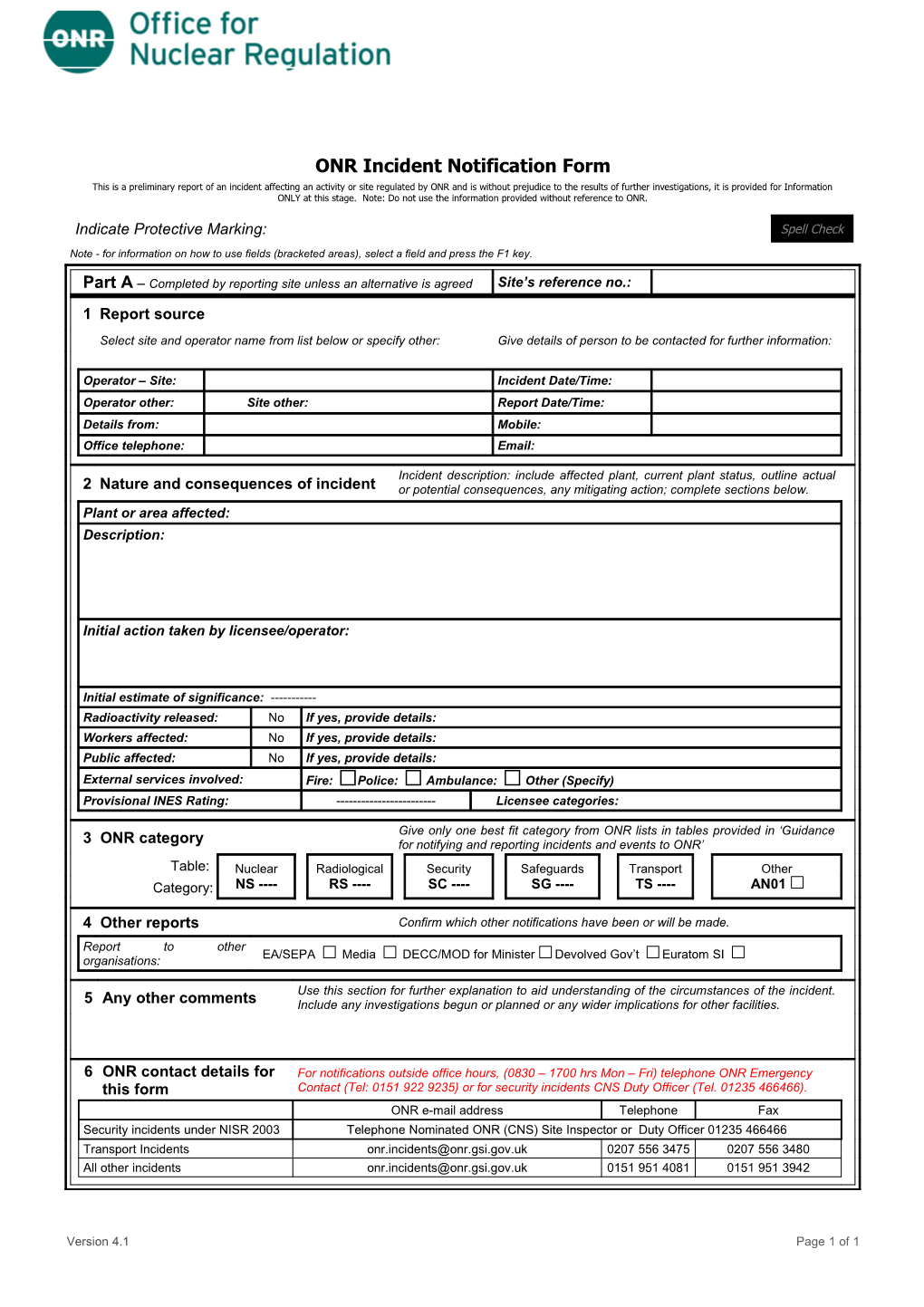 ONR Incident Notification Form V4.1