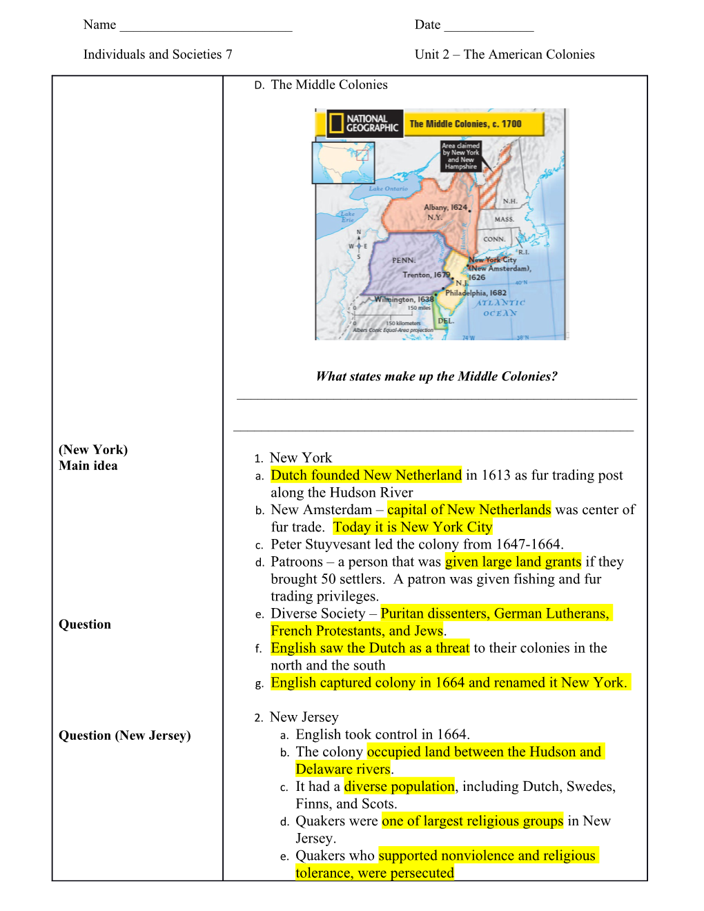 Individuals and Societies 7Unit 2 the American Colonies