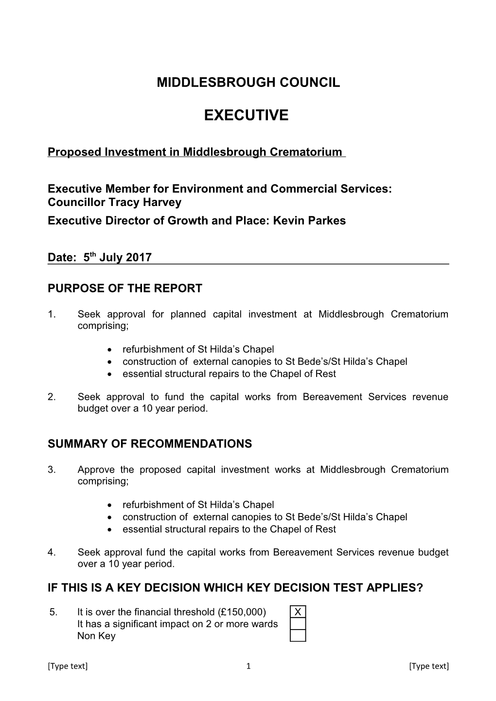 Proposed Investment in Middlesbrough Crematorium