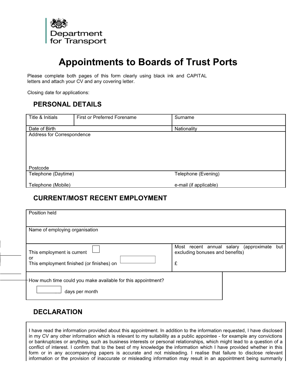 Appointments to Boards of Trust Ports