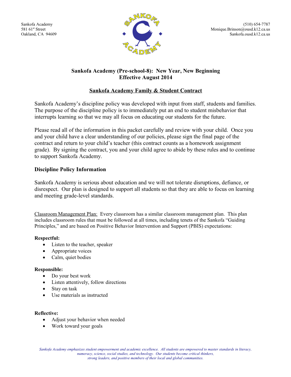 Sankofa Academy (Pre-School-8): New Year, New Beginning