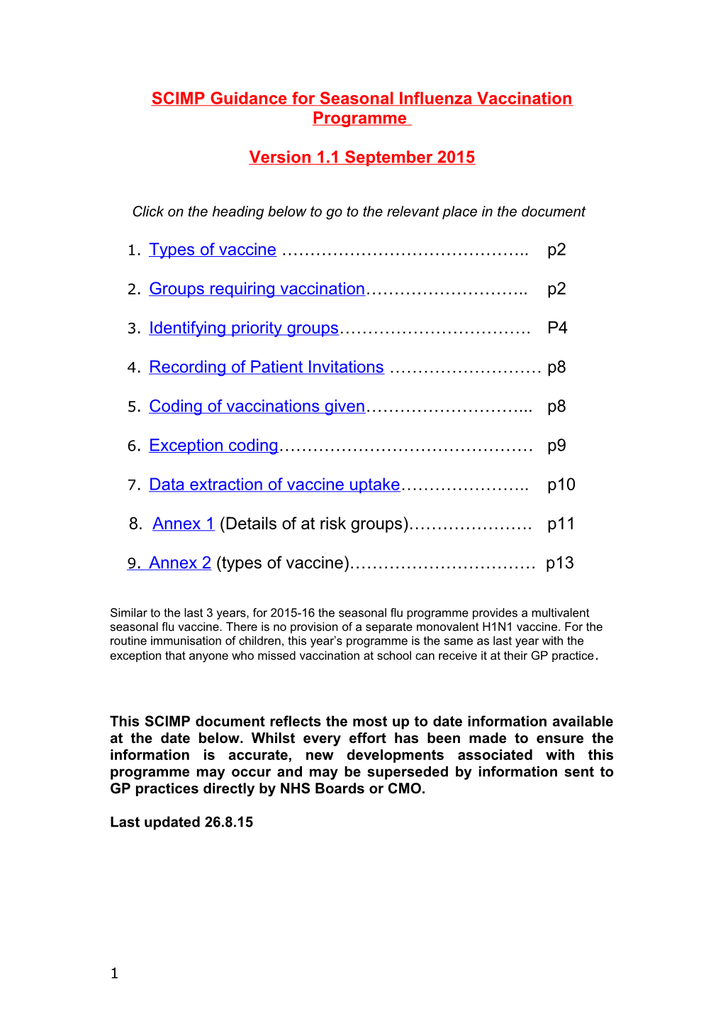 SCIMP Guidance for Seasonal Influenza Vaccination Programme