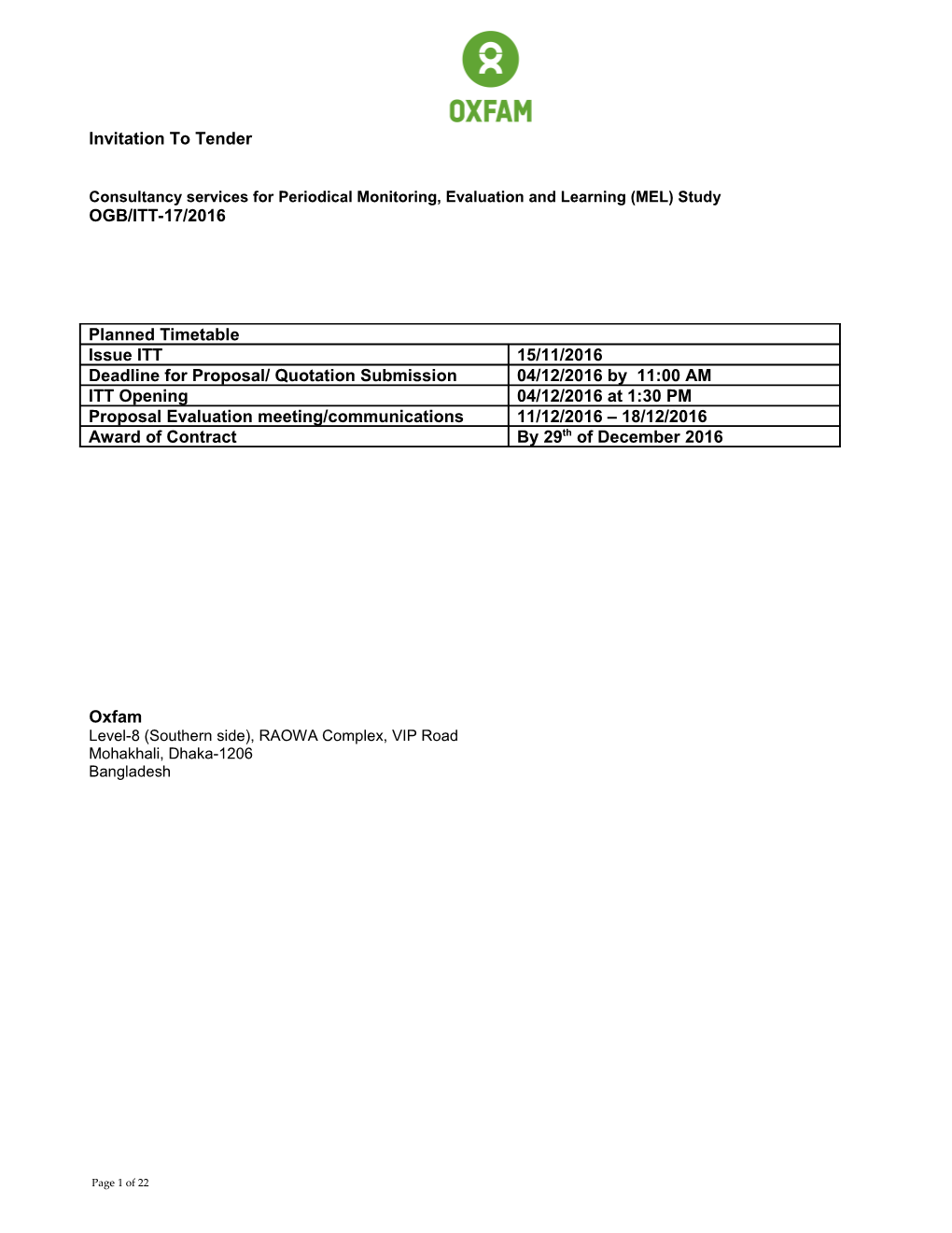 Consultancy Services for Periodical Monitoring, Evaluation and Learning (MEL) Study