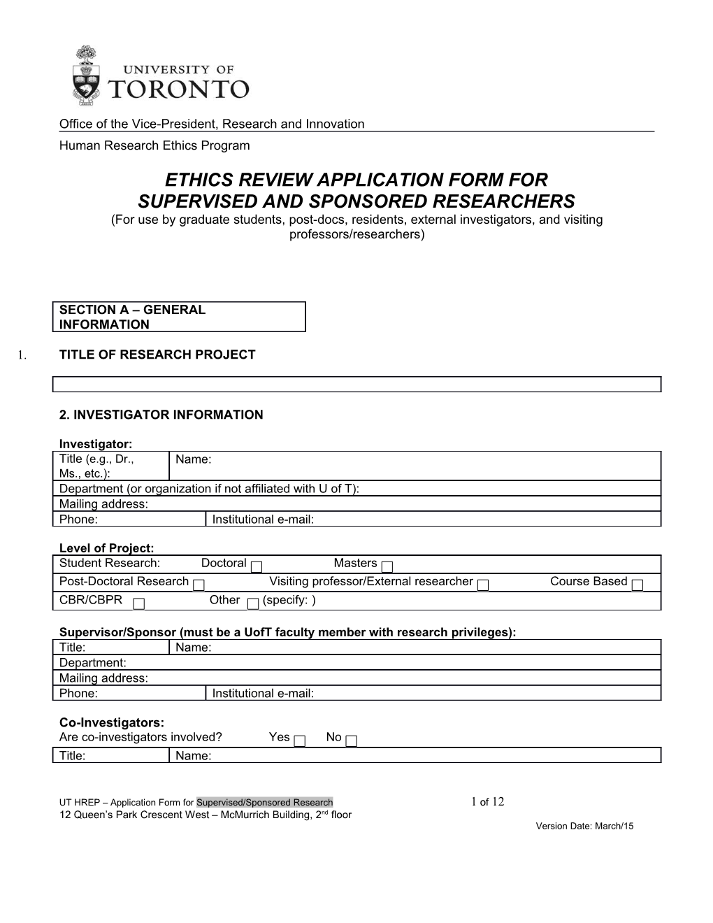 Ethics Review Applicationform For