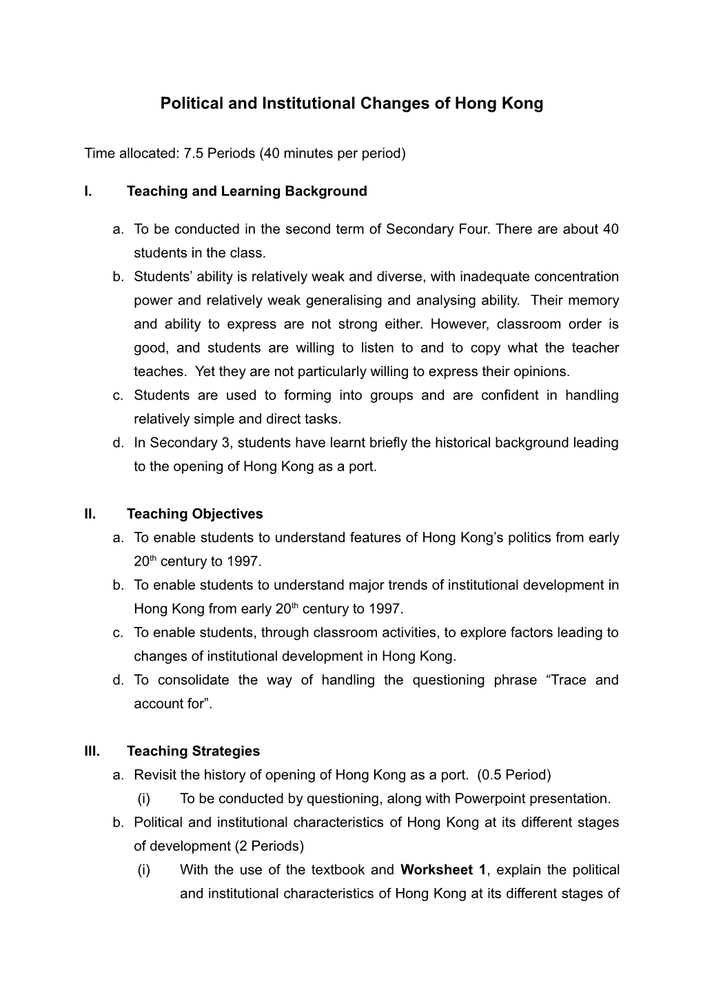 Political and Institutional Changes of Hong Kong