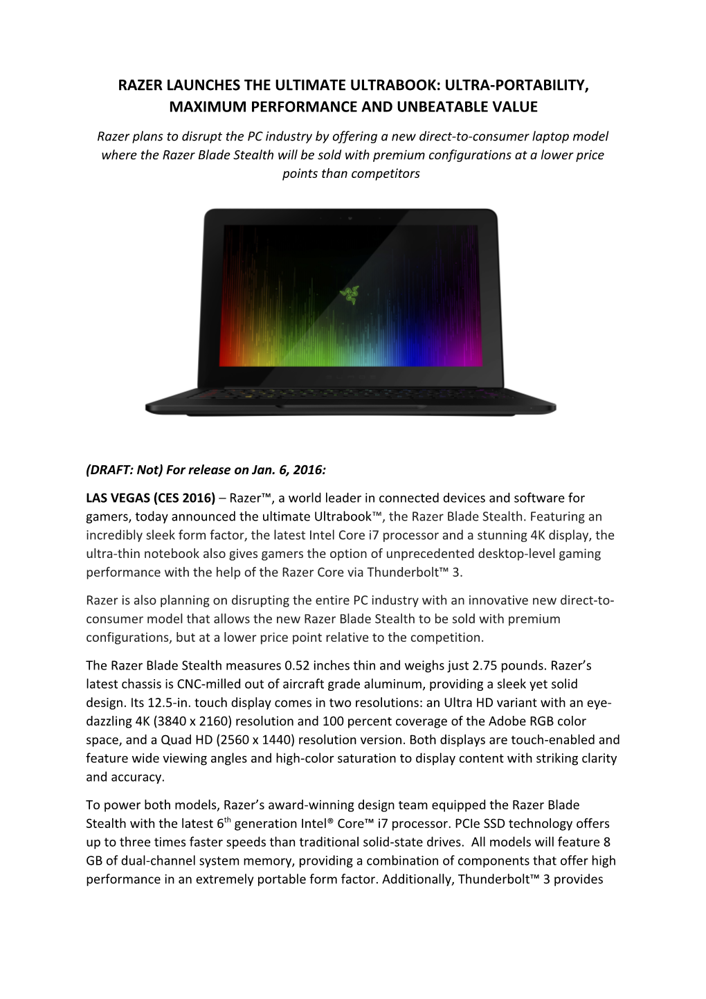 Razer Launches the Ultimate Ultrabook: Ultra-Portability, Maximum Performance and Unbeatable