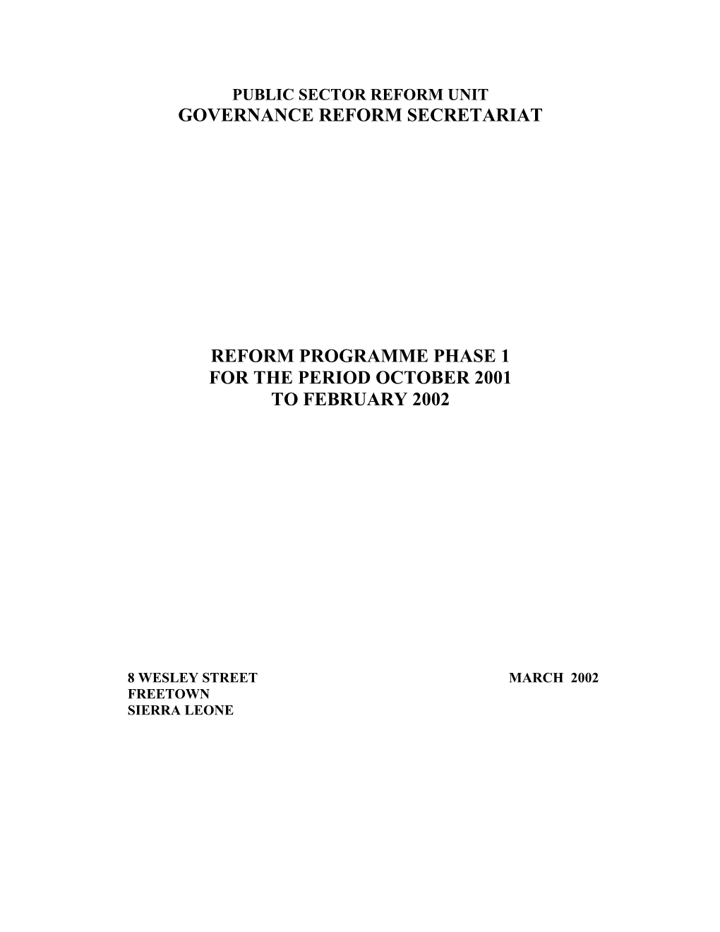 Report on the Public Service Reform Programme