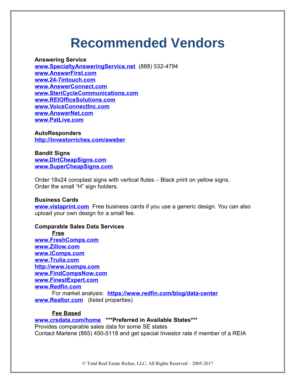 Recommended Vendors