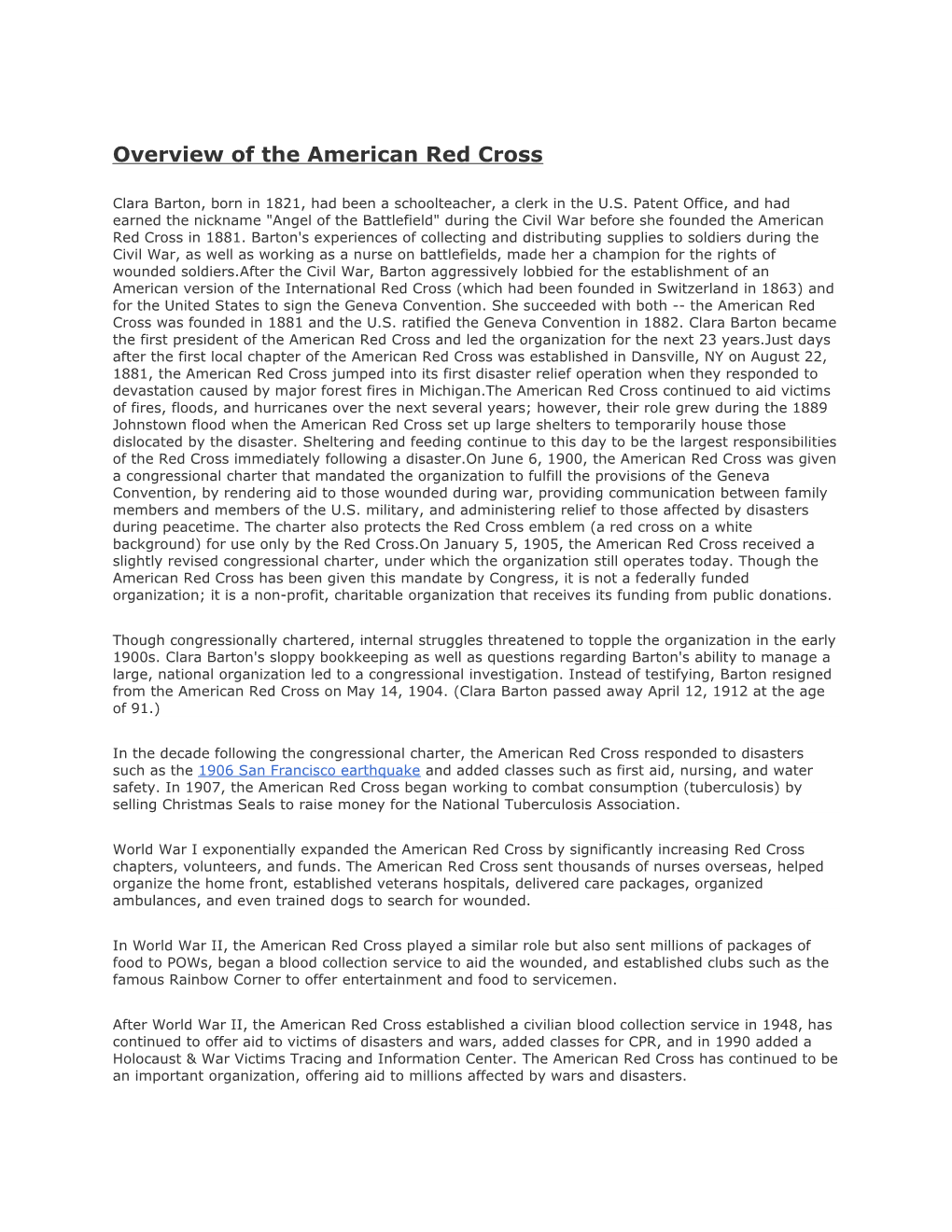 Overview of the American Red Cross