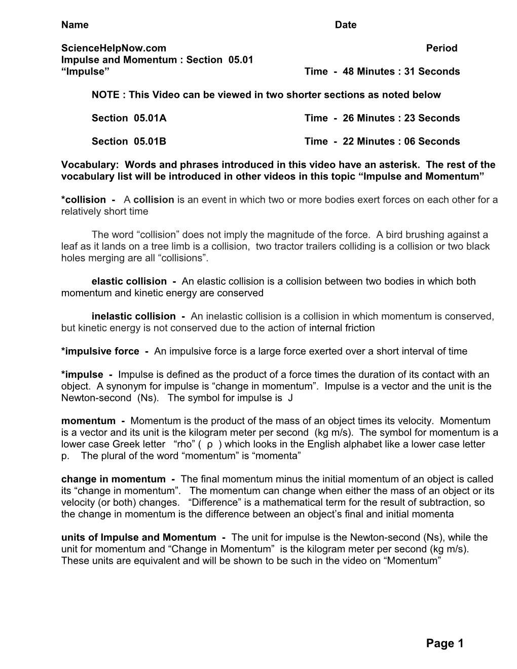 Impulse and Momentum : Section 05.01