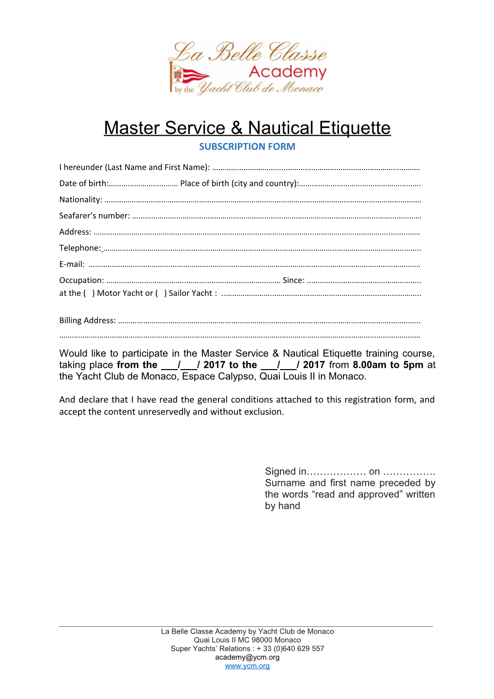 Master Service & Nautical Etiquette