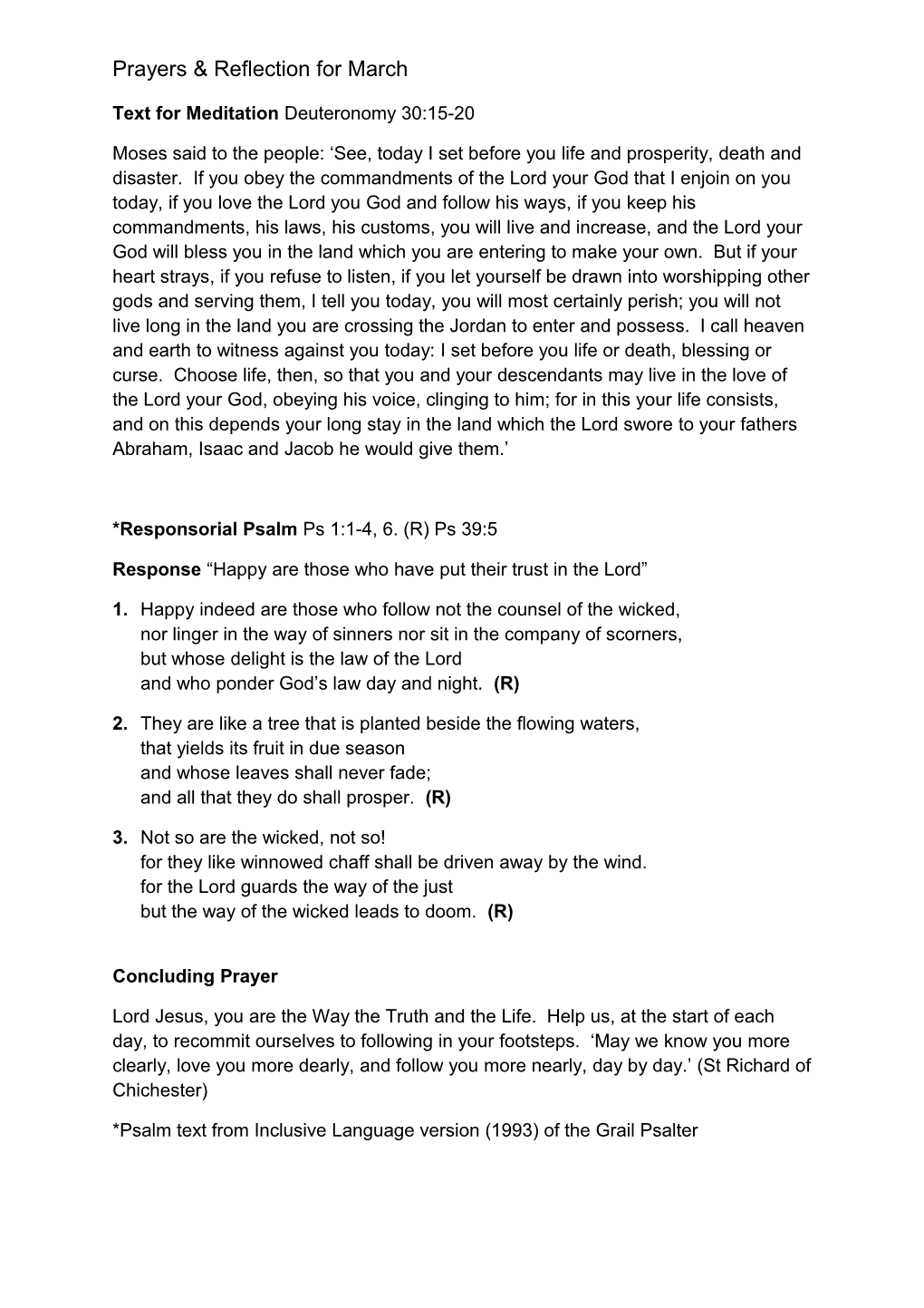 Text for Meditation Deuteronomy 30:15-20