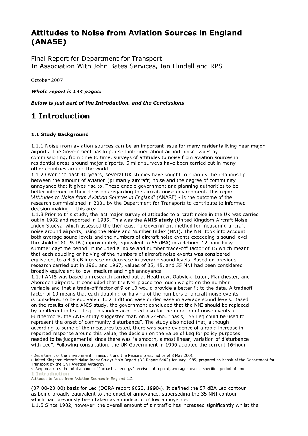 Attitudes to Noise from Aviation Sources in England