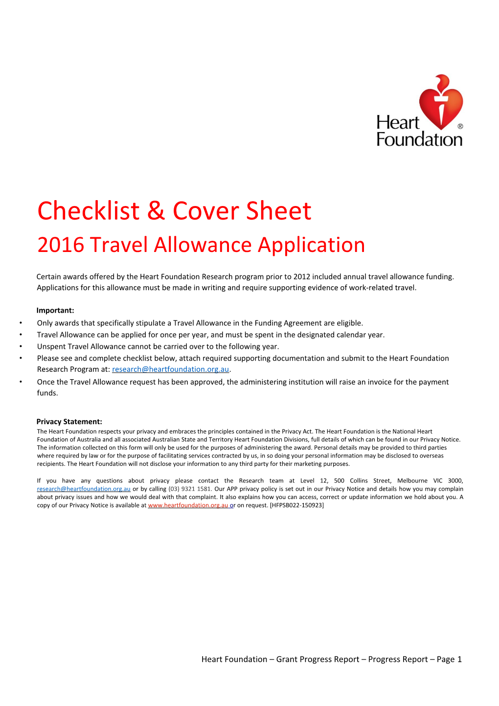 Checklist & Cover Sheet