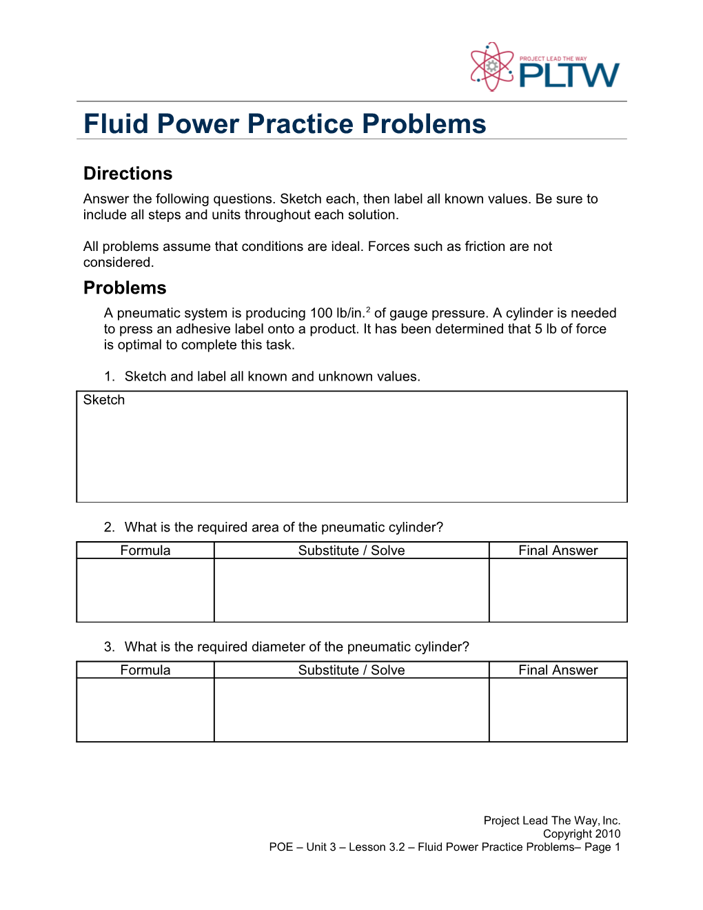 Fluid Power Practice Problems