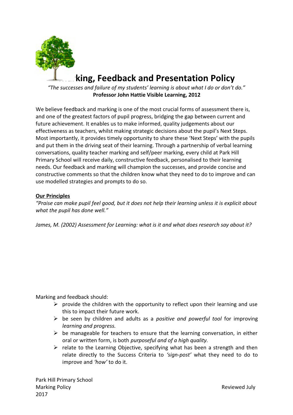 Marking, Feedback and Presentation Policy