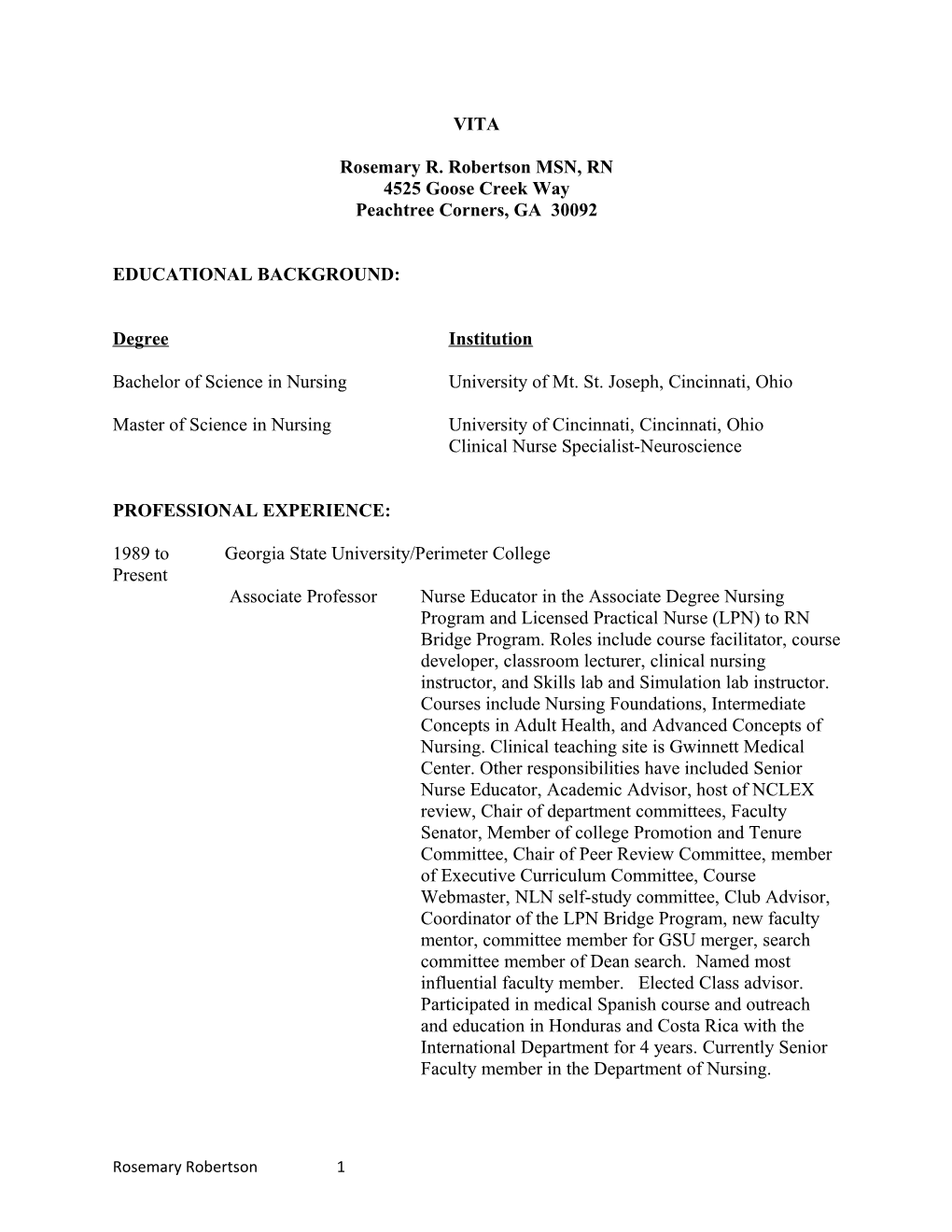 Rosemary R. Robertson MSN, RN