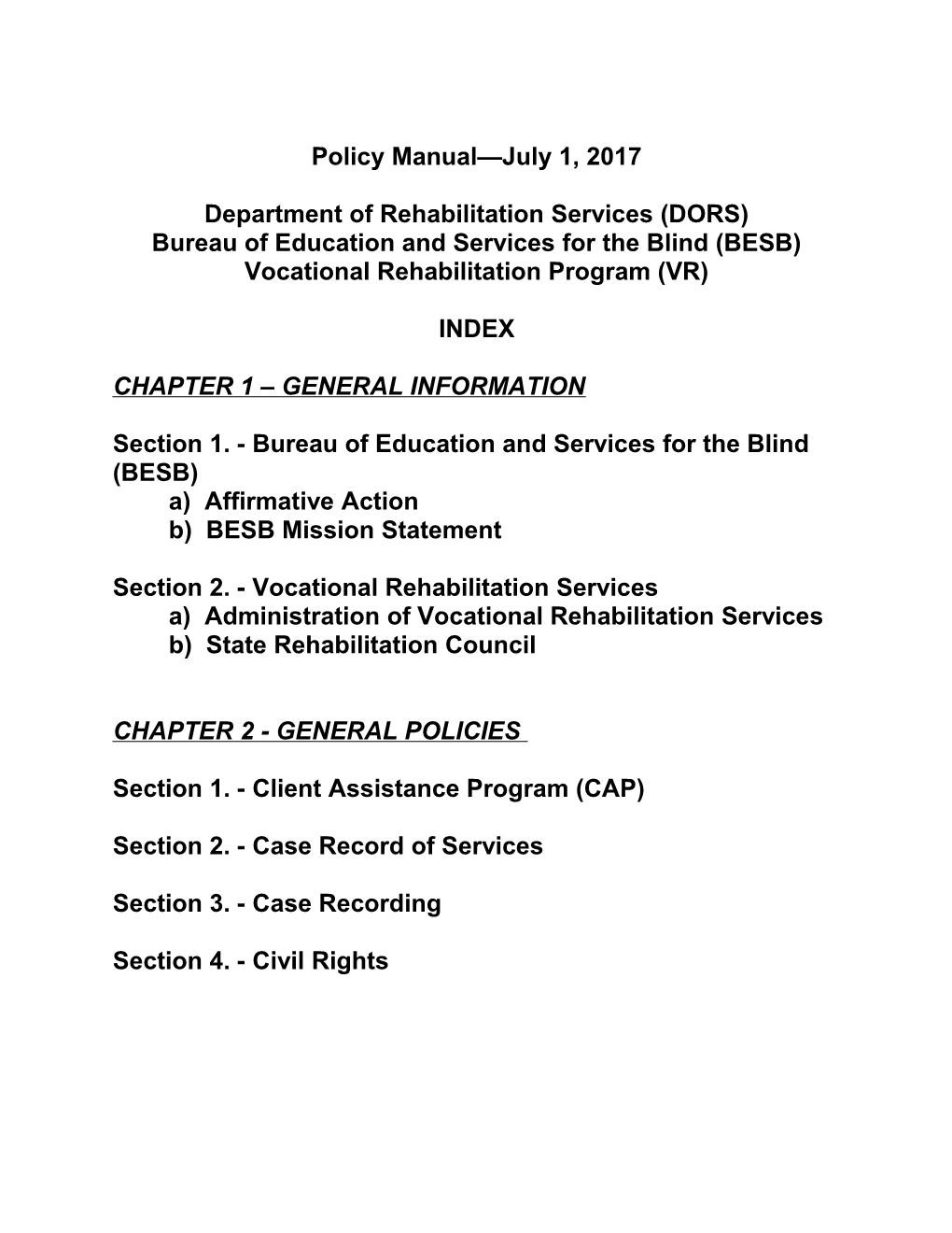 Department of Rehabilitation Services (DORS)