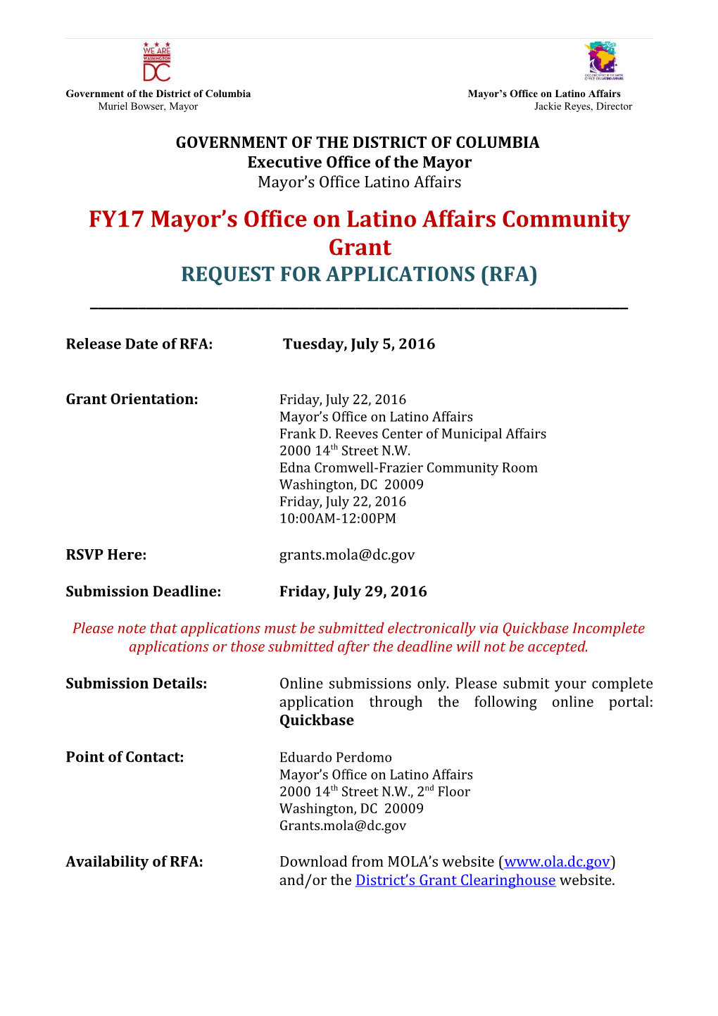 Government of the District of Columbia Mayor S Office on Latino Affairs