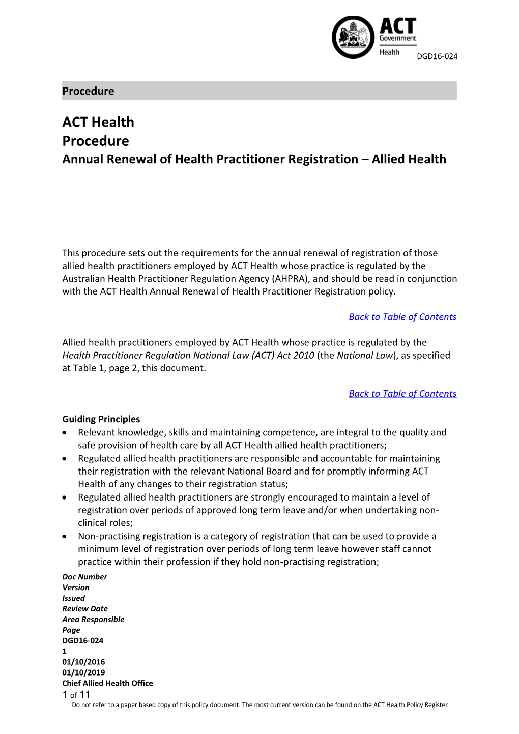Annual Renewal of Health Practitioner Registration-Allied Health