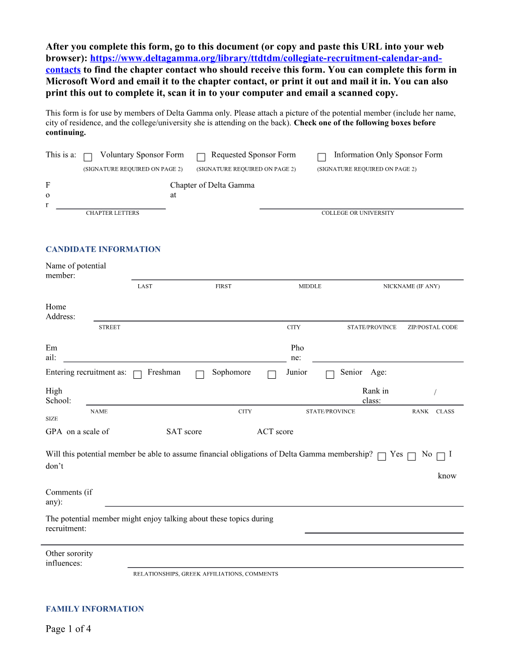 This Form Is for Use by Members of Delta Gamma Only