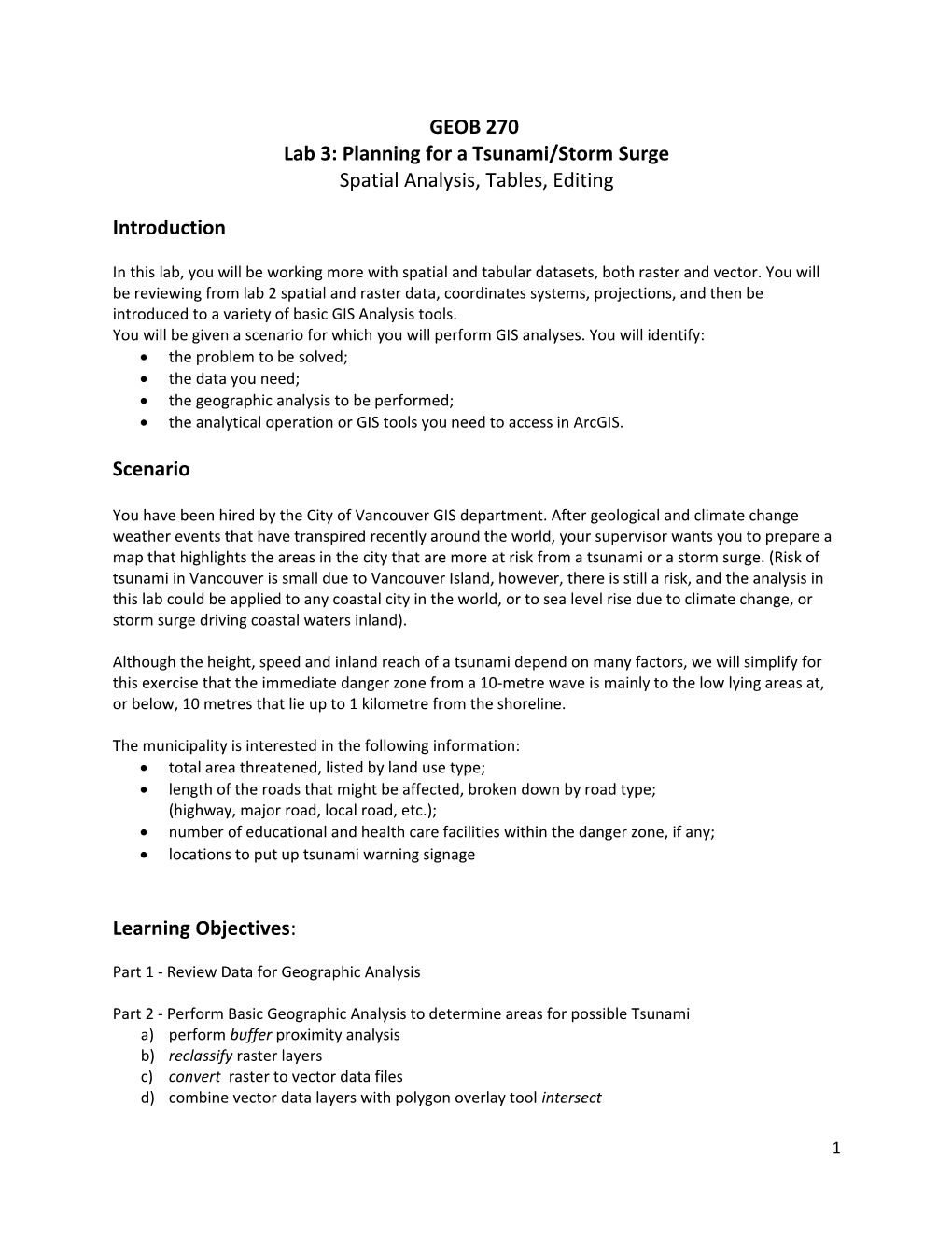 Lab 3: Planning for a Tsunami/Storm Surge