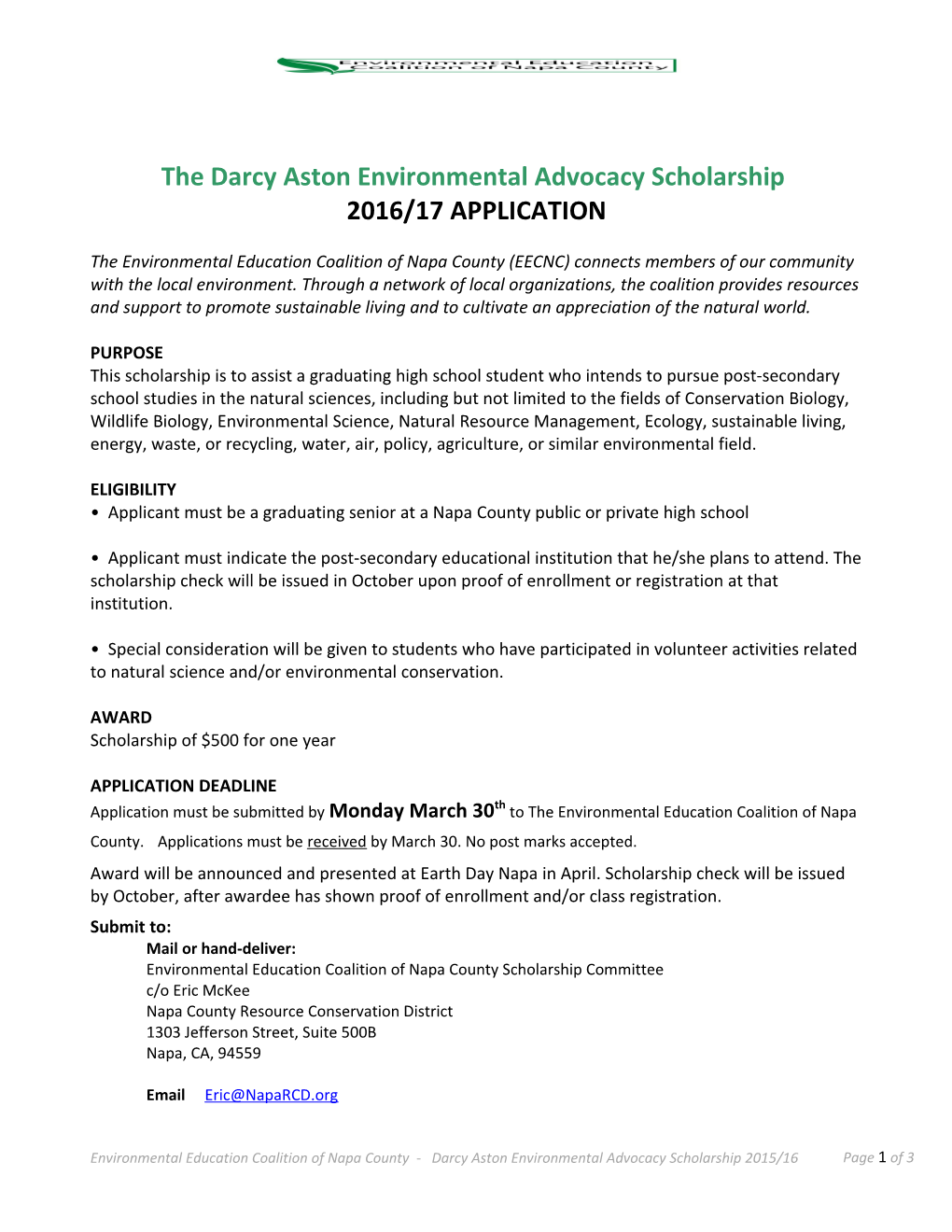 The Darcy Aston Environmental Advocacy Scholarship