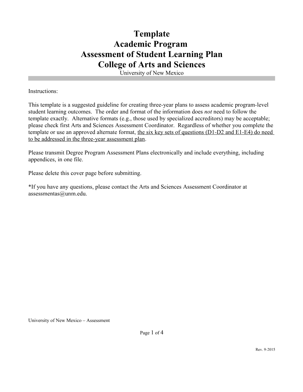 Assessment of Student Learning Plan