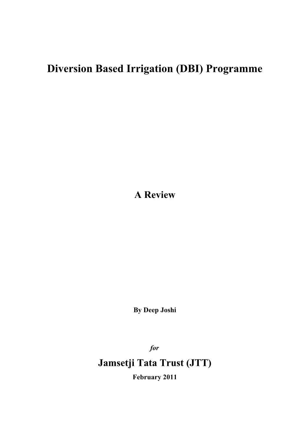 Diversion Based Irrigation (DBI) Programme