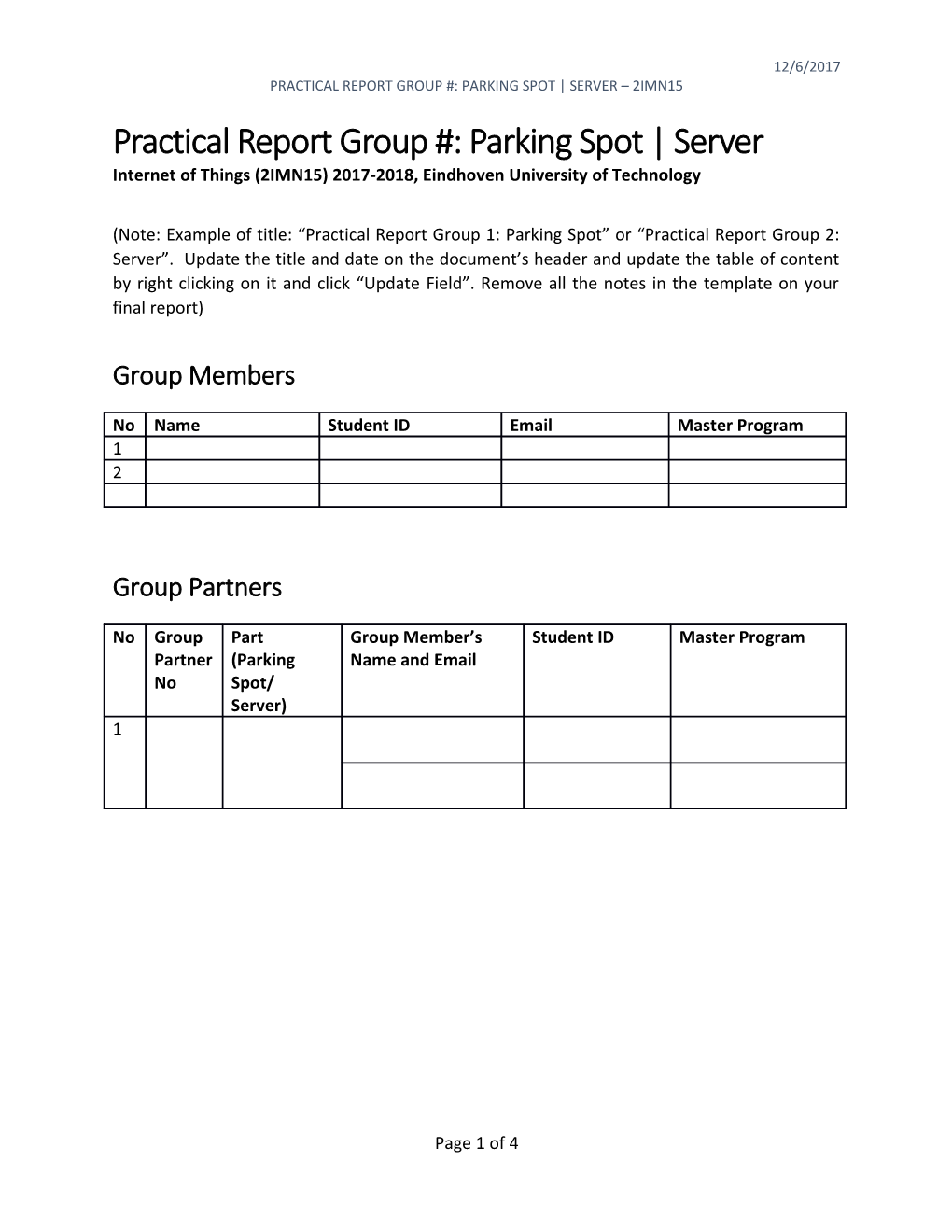 Practical Report Group #: Parking Spot Server 2Imn15