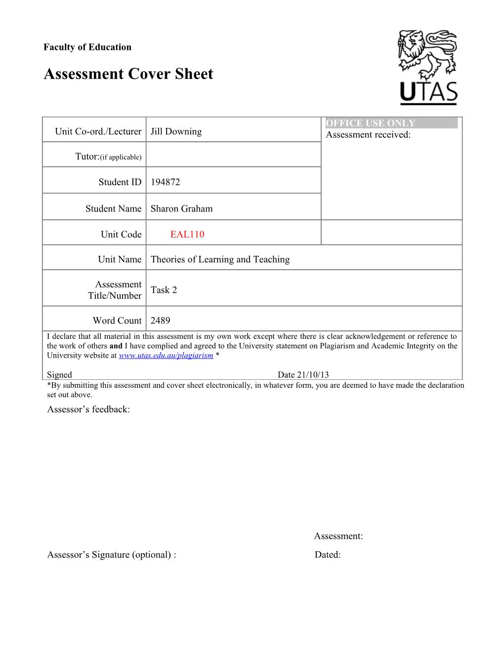 Unit Code and Title:Assessment