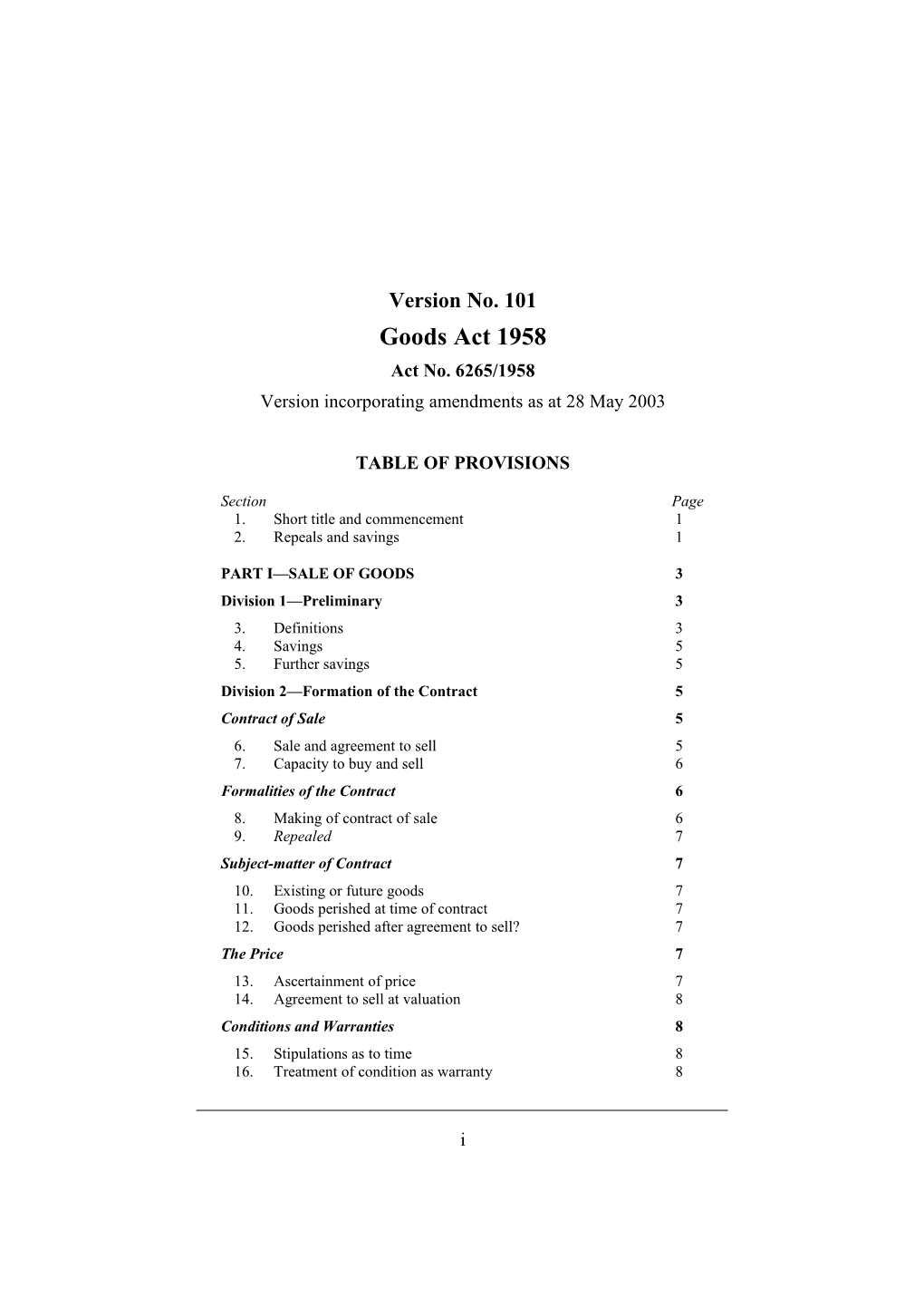 Version Incorporating Amendments As at 28 May 2003