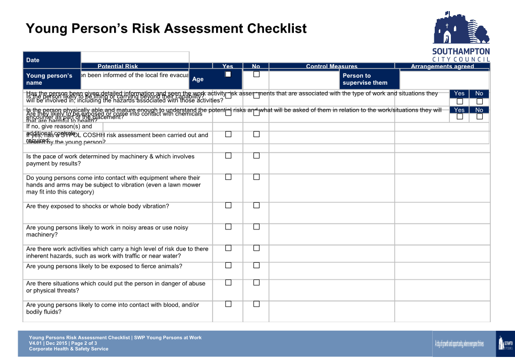 Young Persons Attachment Checklist