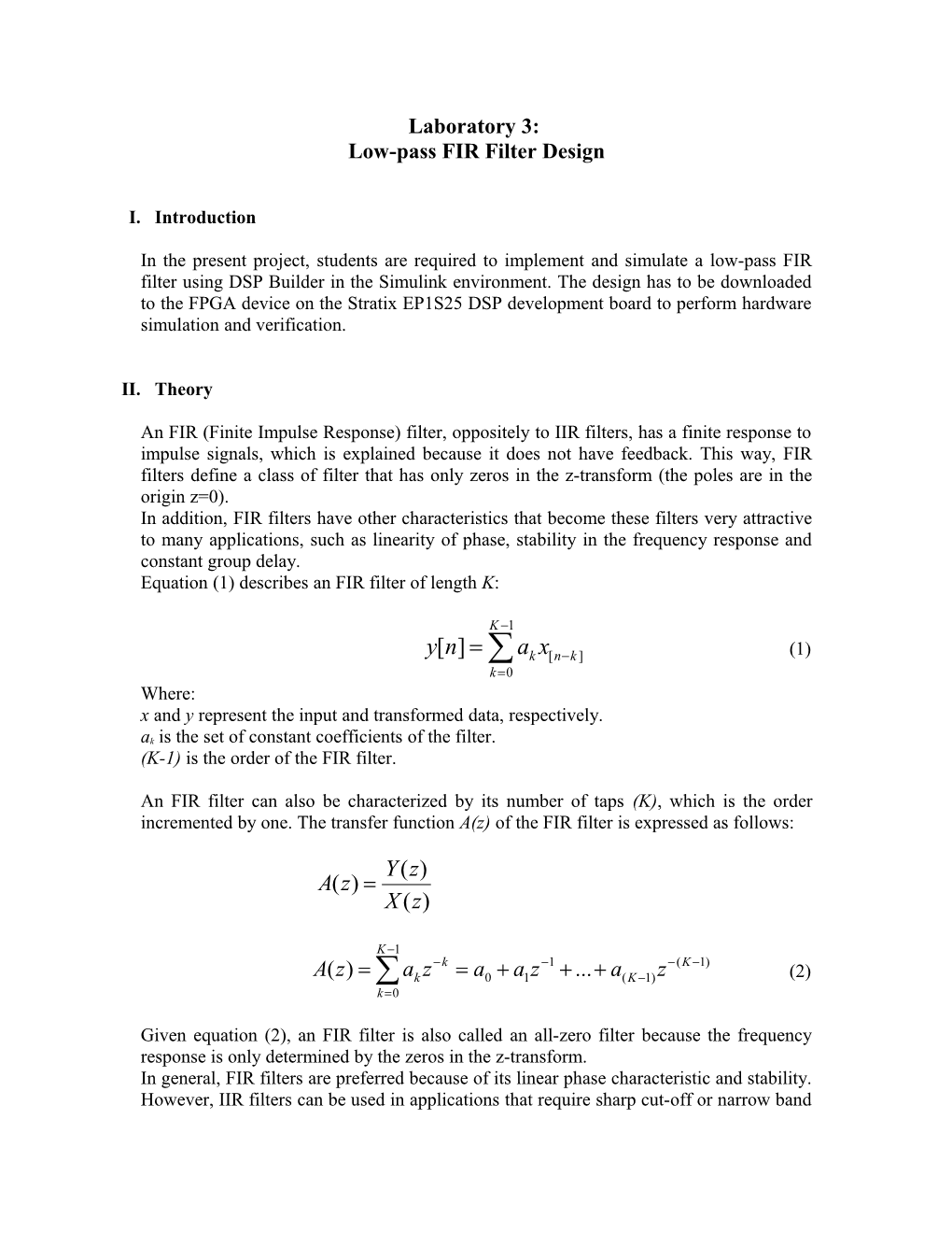 Low-Pass FIR Filter Design