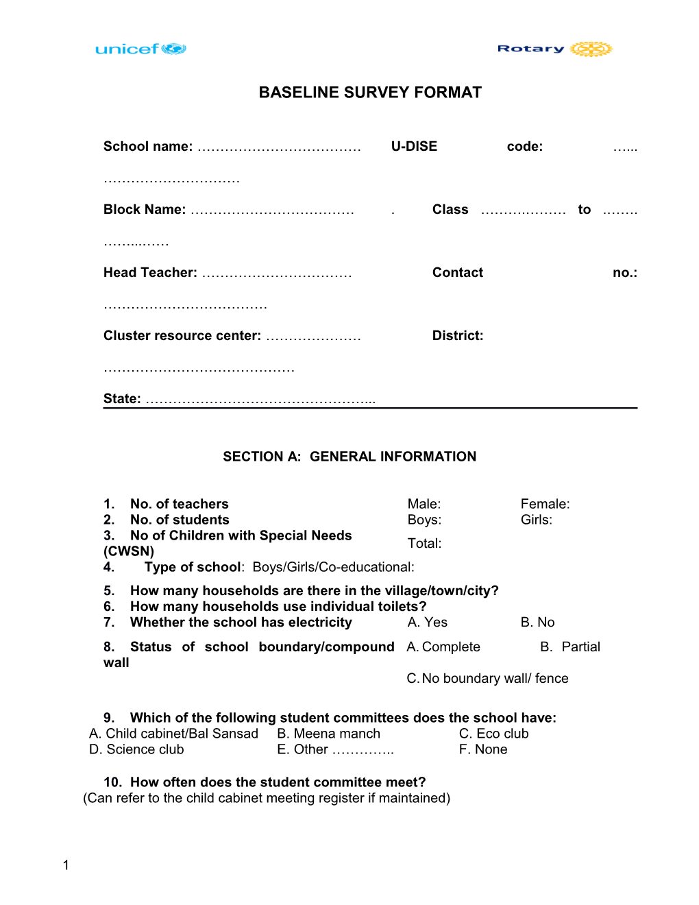 Baseline Survey Format