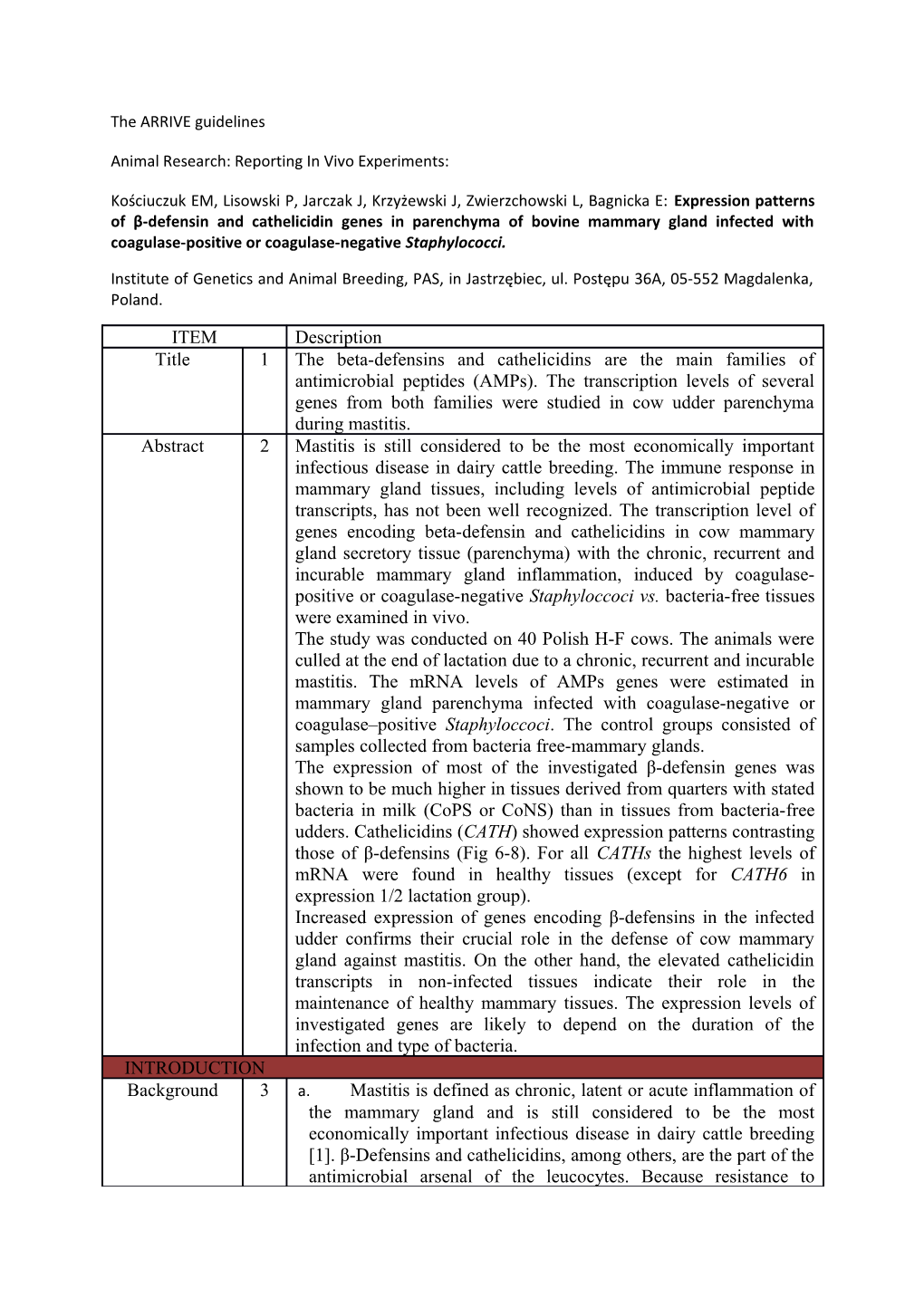 Animal Research: Reporting in Vivo Experiments