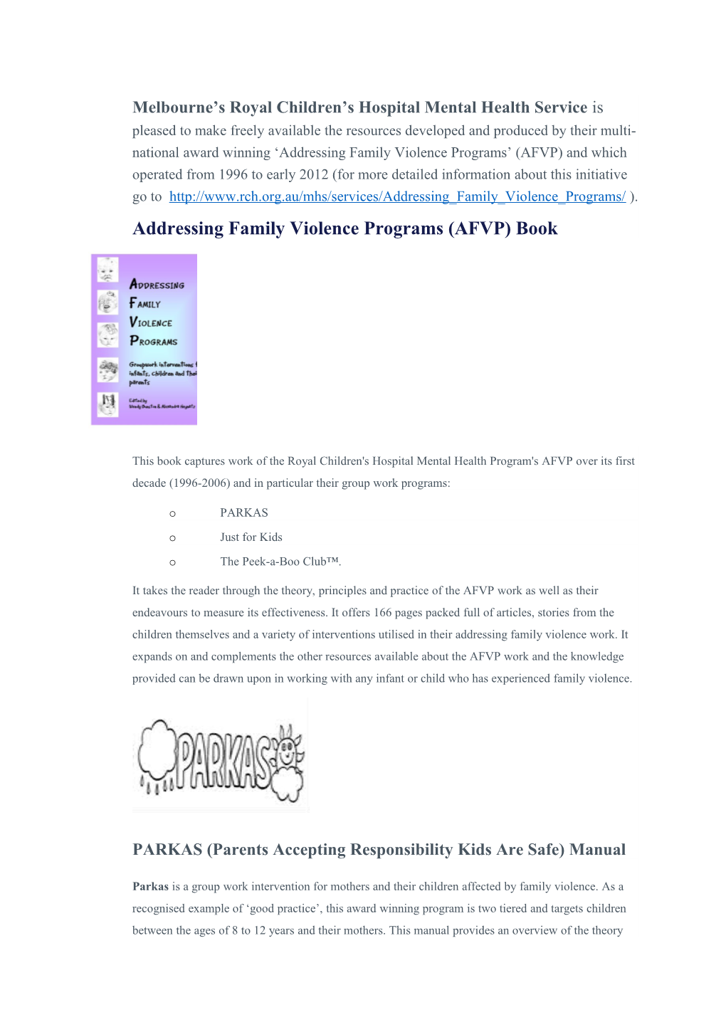 Addressing Family Violence Programs (AFVP) Book