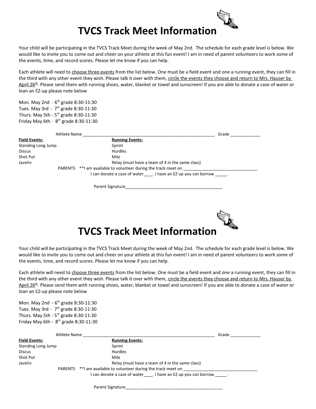 TVCS Track Meet Information