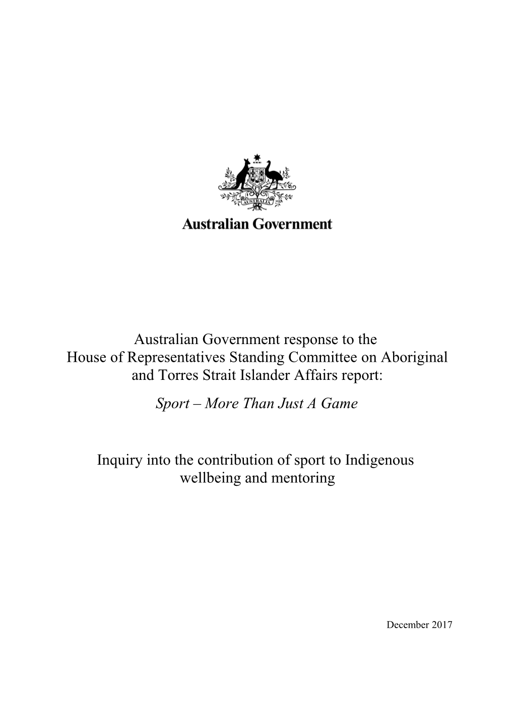 Commonwealth Response to the House of Representatives Inquiry Into the Contribution Of