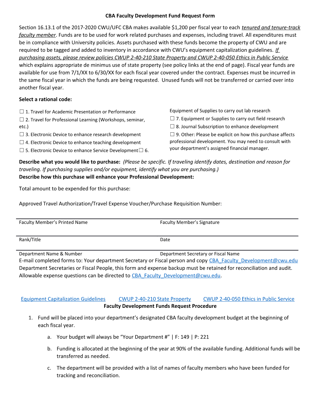 CBA Faculty Development Fund Request Form