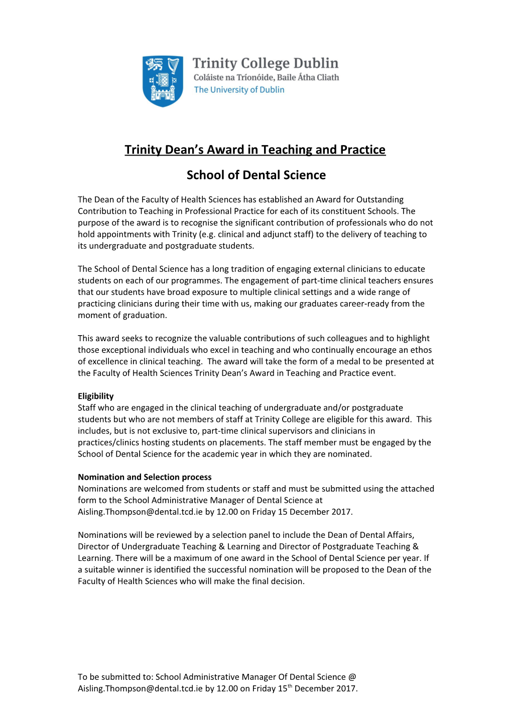 Trinity Dean S Award in Teaching and Practice