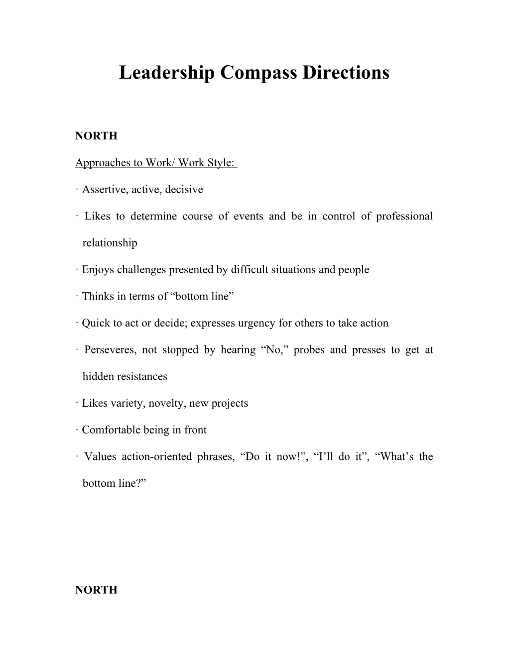 Leadership Compass Directions