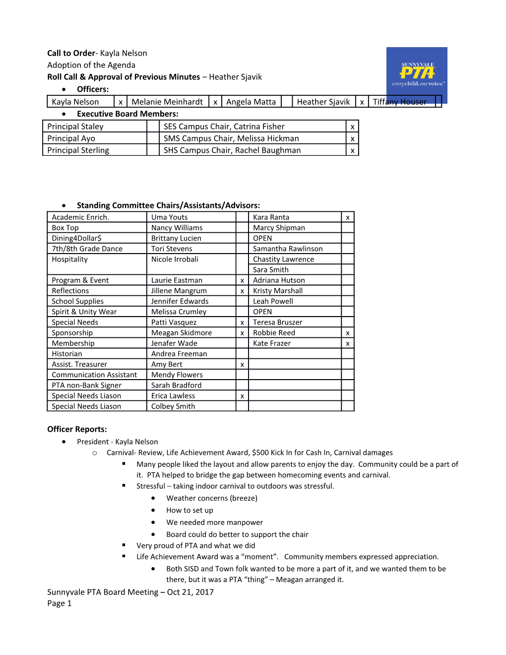 Standing Committee Chairs/Assistants/Advisors