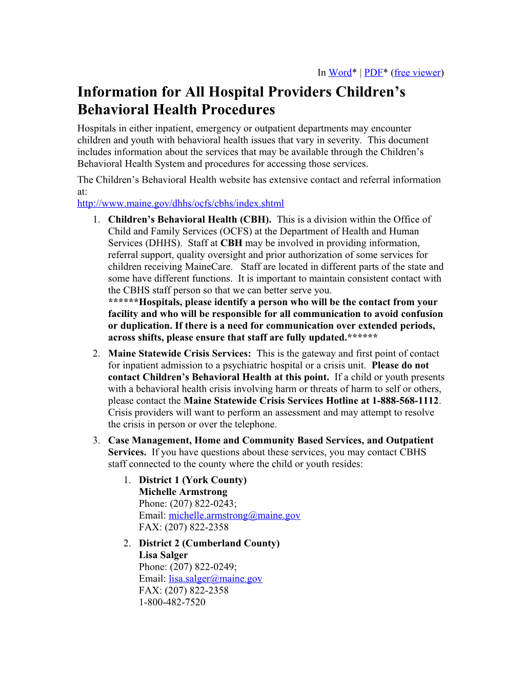Information for All Hospital Providers Children S Behavioral Health Procedures