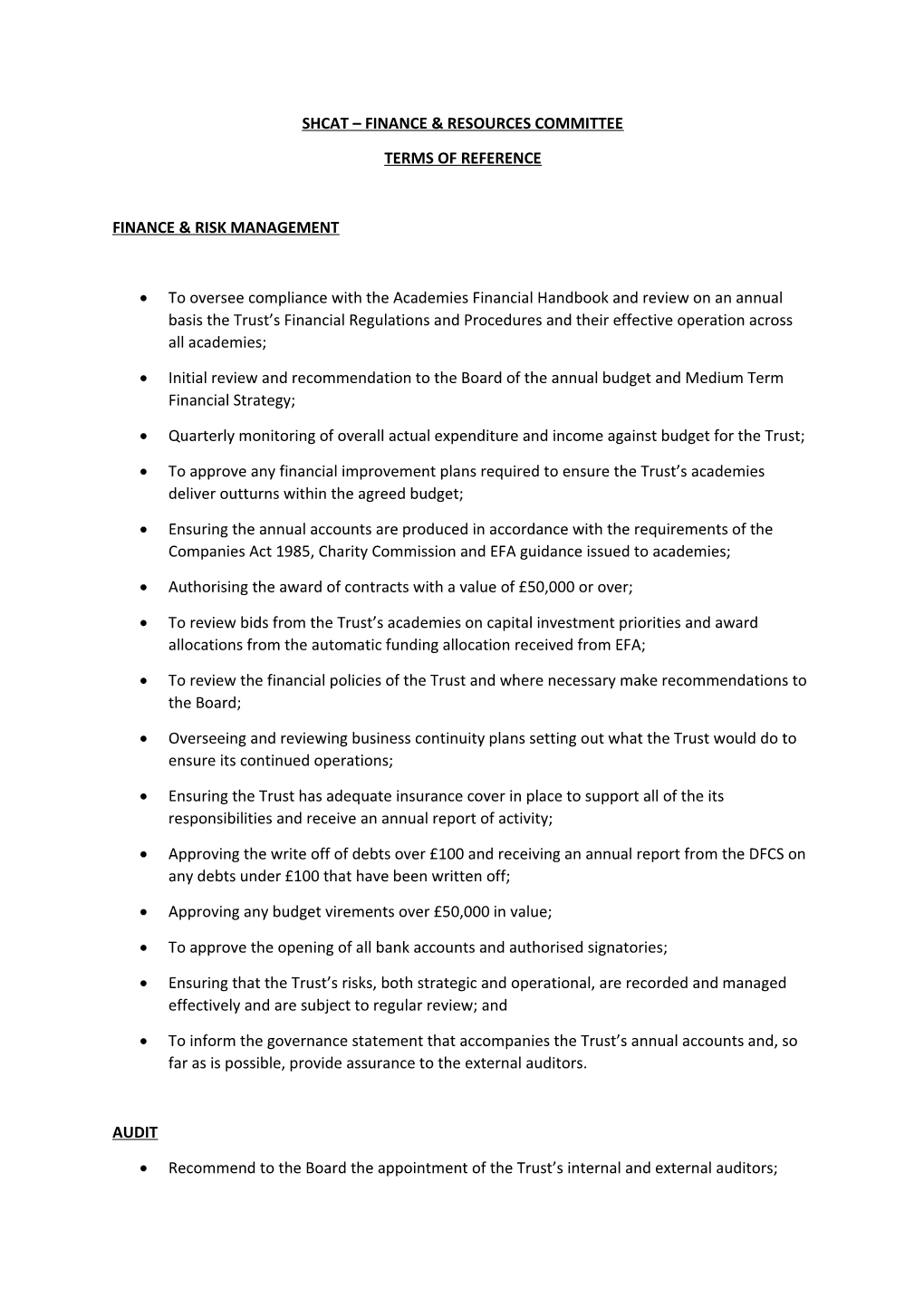 Shcat Finance & Resources Committee