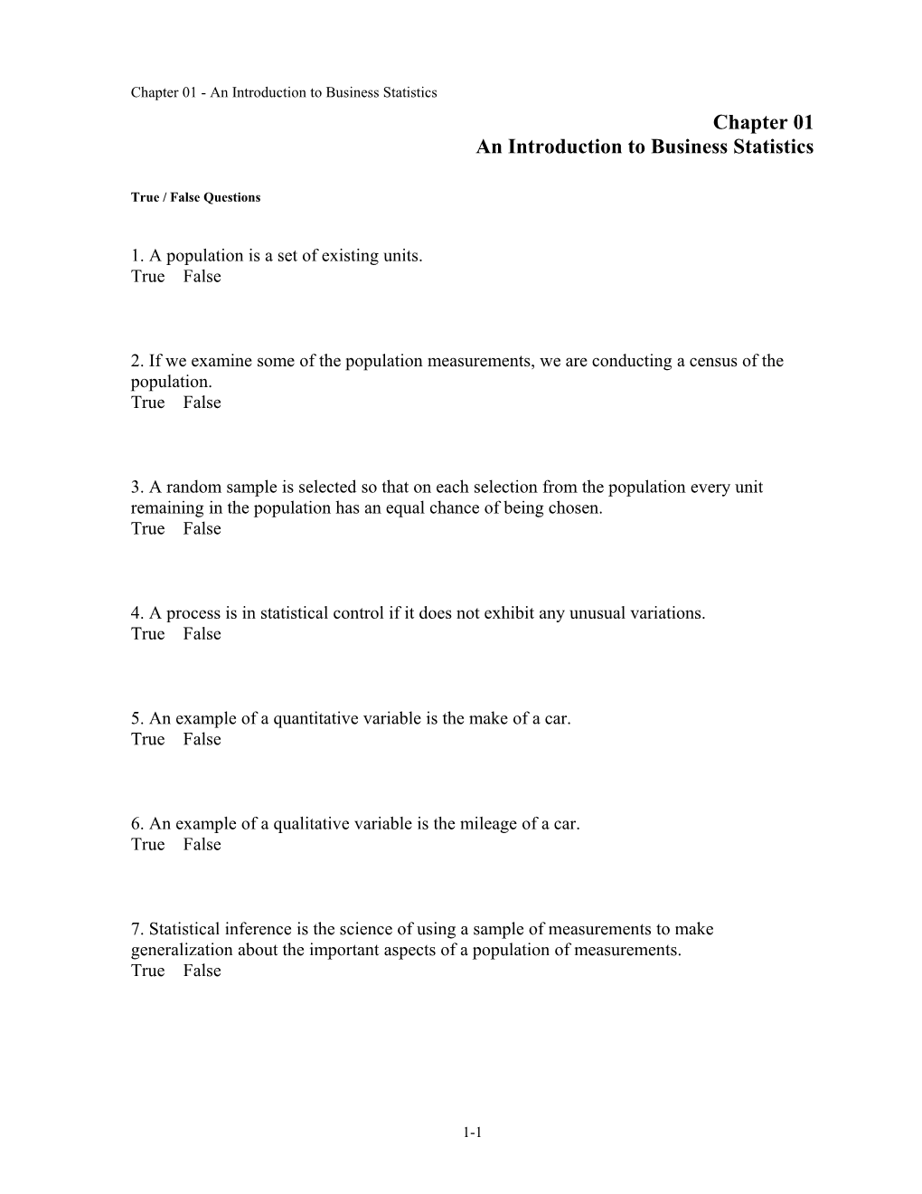 Chapter 01 an Introduction to Business Statistics