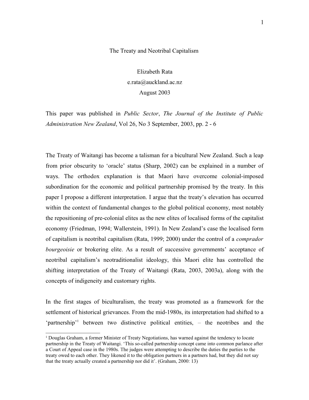 The Treaty of Waitangi, Neotribal Capitalism and Democracy