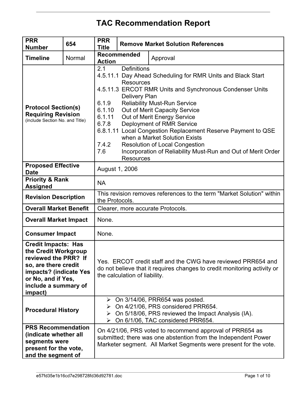 TAC Recommendation Report